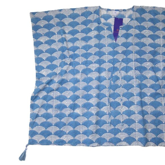 NWT Pax Philomena Short Kaftan in Blue White Fan Arch Print Dress O/S One Size - Picture 4 of 7